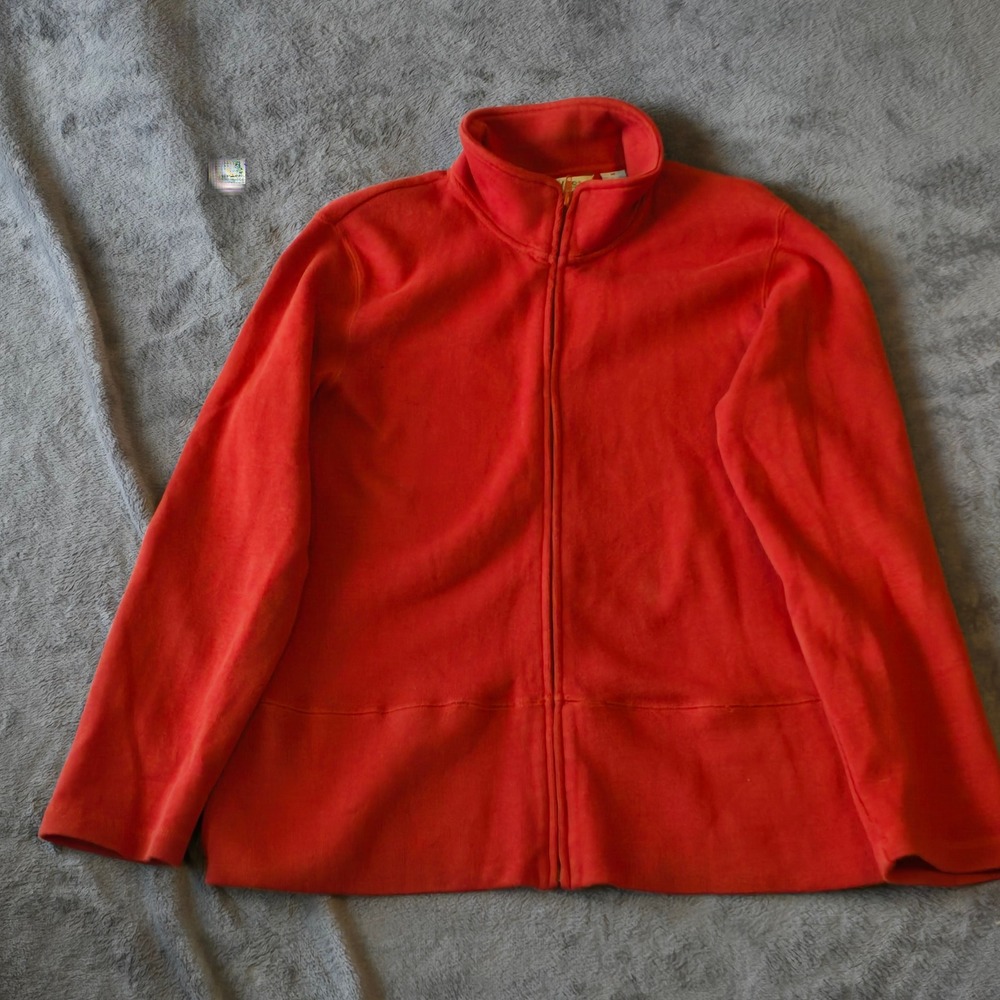 Orvis Jacket Men's Medium Orange 100% Cotton Mock Neck Interlock Full Zip‑Front